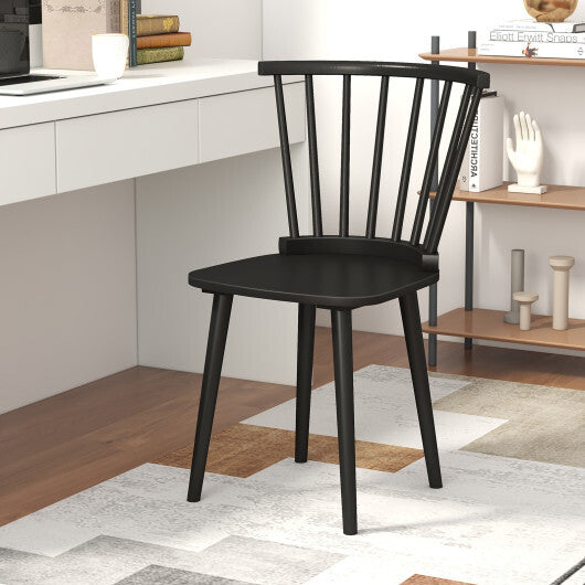 Windsor Dining Chairs Set of 2 Rubber Wood Kitchen Chairs with Spindle Back-Natural