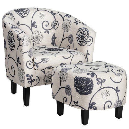 Modern Accent Tub Chair and Ottoman Set with Fabric Upholstered-Beige