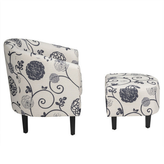 Modern Accent Tub Chair and Ottoman Set with Fabric Upholstered-Beige