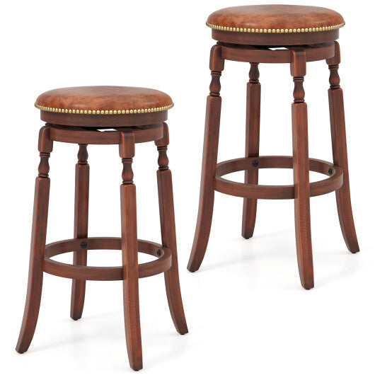 24 Inch Swivel Bar Stool Set of 2 with Upholstered Seat and Rubber Wood Frame-24 inches