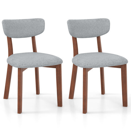 Dining Chairs Set of 2 Upholstered Mid-Back Chairs with Solid Rubber Wood Frame-Beige W2B