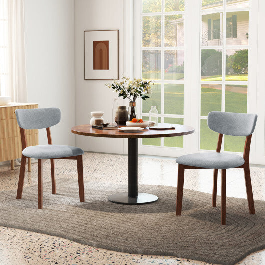 Dining Chairs Set of 2 Upholstered Mid-Back Chairs with Solid Rubber Wood Frame-Beige W2B