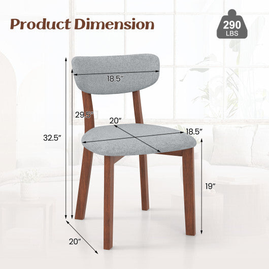 Dining Chairs Set of 2 Upholstered Mid-Back Chairs with Solid Rubber Wood Frame-Beige W2B