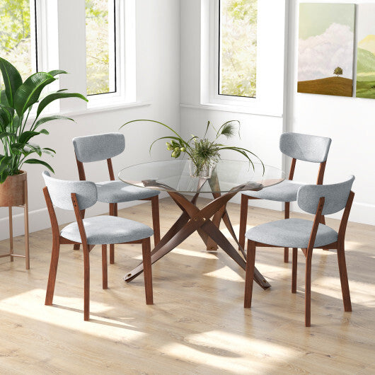 Dining Chairs Set of 2 Upholstered Mid-Back Chairs with Solid Rubber Wood Frame-Beige W2B