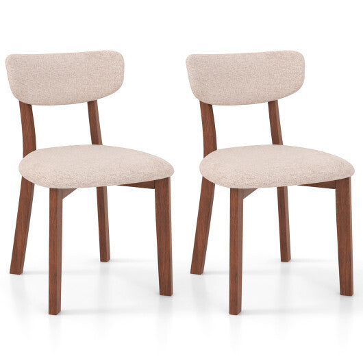 Dining Chairs Set of 2 Upholstered Mid-Back Chairs with Solid Rubber Wood Frame-Beige W2B