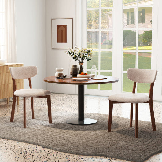 Dining Chairs Set of 2 Upholstered Mid-Back Chairs with Solid Rubber Wood Frame-Beige W2B