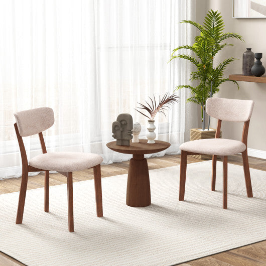Dining Chairs Set of 2 Upholstered Mid-Back Chairs with Solid Rubber Wood Frame-Beige W2B