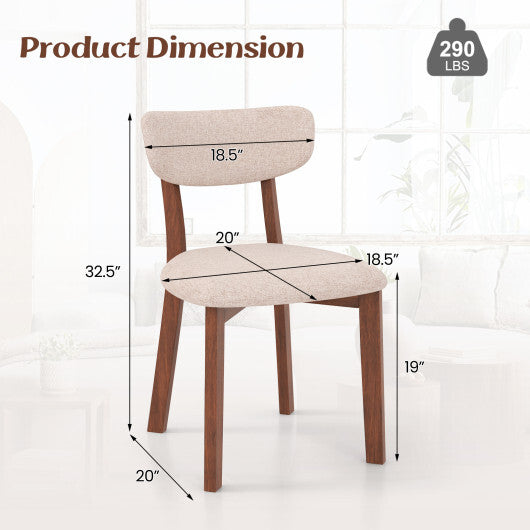 Dining Chairs Set of 2 Upholstered Mid-Back Chairs with Solid Rubber Wood Frame-Beige W2B