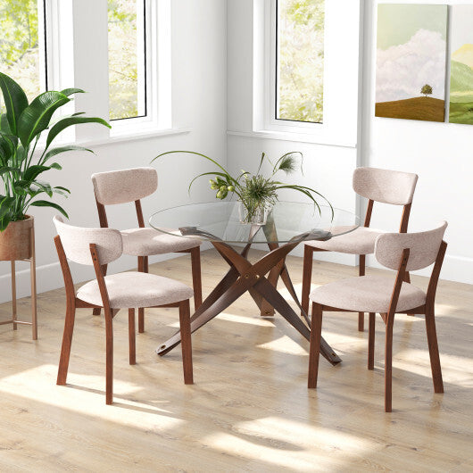 Dining Chairs Set of 2 Upholstered Mid-Back Chairs with Solid Rubber Wood Frame-Beige W2B
