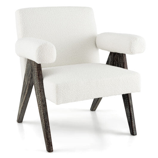 Upholstered Armchair with Natural Rubber Wood Legs and Sponge Padded Seat-White