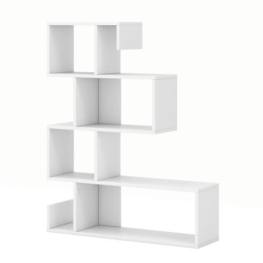 5-Tier S-Shaped Bookshelf Geometric Z-Shelf Bookcase with Open Cubes-White W2B
