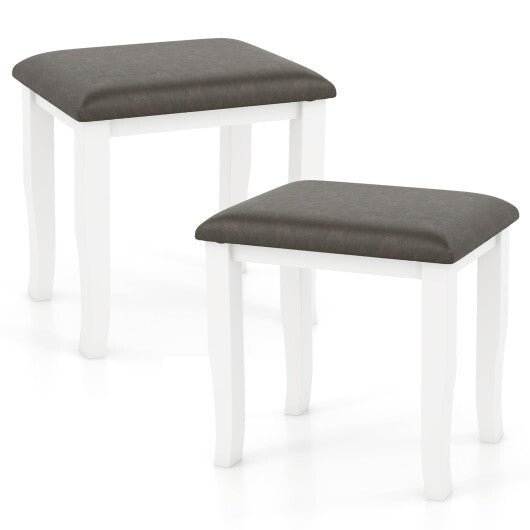 Faux Leather Vanity Stool Chair Set of 2 for Makeup Room and Living Room-Gray and White
