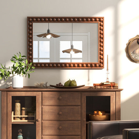 24 x 36 Inches Rustic Wall Mirror with Solid Wood Frame for Living Room  Bedroom-Brown W2B