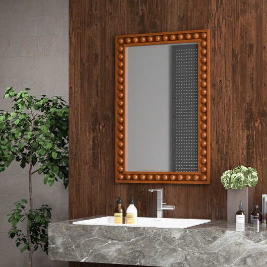 24 x 36 Inches Rustic Wall Mirror with Solid Wood Frame for Living Room  Bedroom-Brown W2B