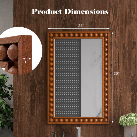 24 x 36 Inches Rustic Wall Mirror with Solid Wood Frame for Living Room  Bedroom-Brown W2B