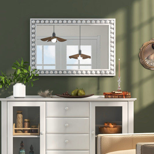 24 x 36 Inches Rustic Wall Mirror with Solid Wood Frame for Living Room  Bedroom-Brown W2B