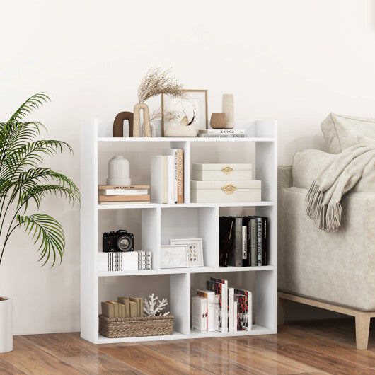 7 Cubes Open-back Bookshelf with Anti-Toppling Devices-White W2B