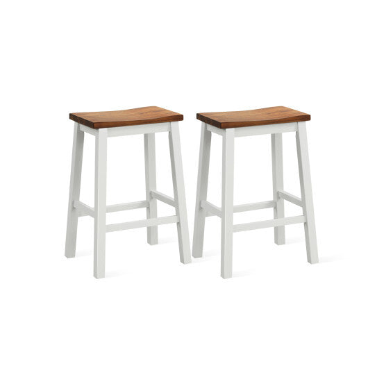 24.5-Inch Set of 2 Saddle Stools Bar Stools with Footrests for Kitchen Island-Walnut & White