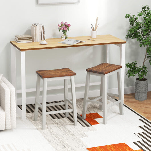 24.5-Inch Set of 2 Saddle Stools Bar Stools with Footrests for Kitchen Island-Walnut & White