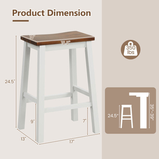 24.5-Inch Set of 2 Saddle Stools Bar Stools with Footrests for Kitchen Island-Walnut & White