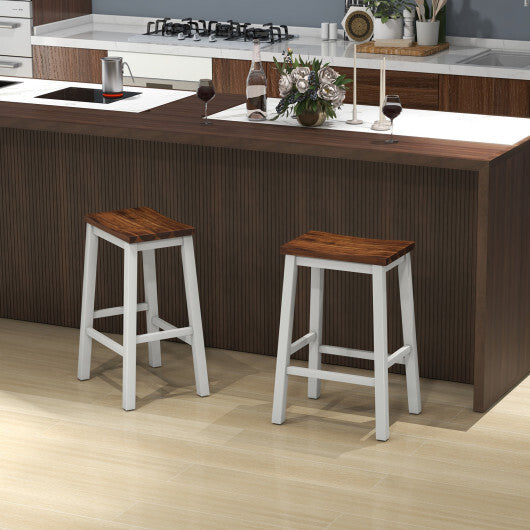 24.5-Inch Set of 2 Saddle Stools Bar Stools with Footrests for Kitchen Island-Walnut & White