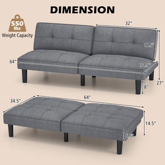 Convertible Folding Futon Sofa Bed with 6-Position Adjustable Backrest-Gray