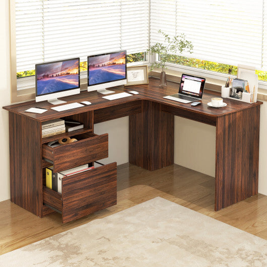 L-Shaped Computer Desk with Letter File Drawer-White