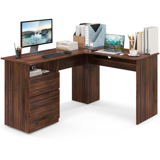 L-Shaped Computer Desk with Letter File Drawer-White