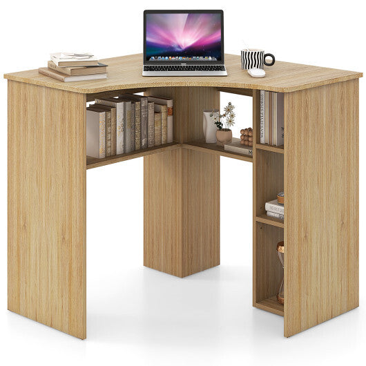 Corner Computer Desk Triangle Home Office Desk with Adjustable Shelf and Arc-Shaped Profile-White W2B