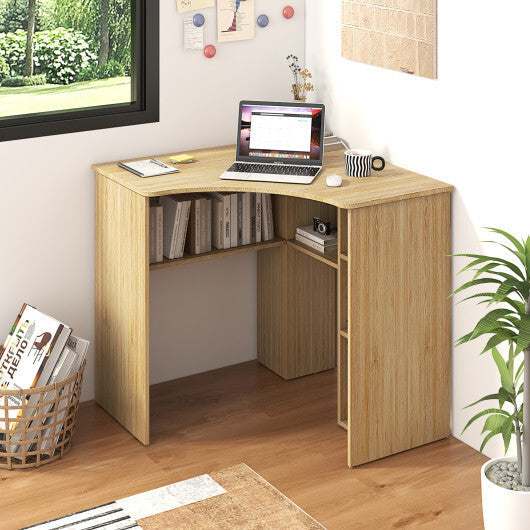 Corner Computer Desk Triangle Home Office Desk with Adjustable Shelf and Arc-Shaped Profile-White W2B