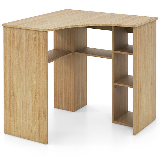 Corner Computer Desk Triangle Home Office Desk with Adjustable Shelf and Arc-Shaped Profile-White W2B