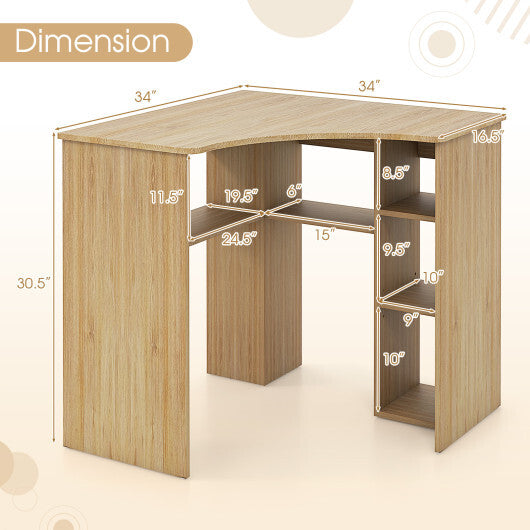 Corner Computer Desk Triangle Home Office Desk with Adjustable Shelf and Arc-Shaped Profile-White W2B
