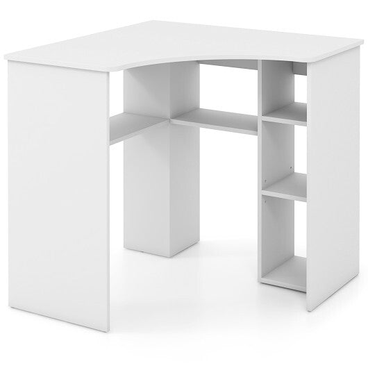 Corner Computer Desk Triangle Home Office Desk with Adjustable Shelf and Arc-Shaped Profile-White W2B
