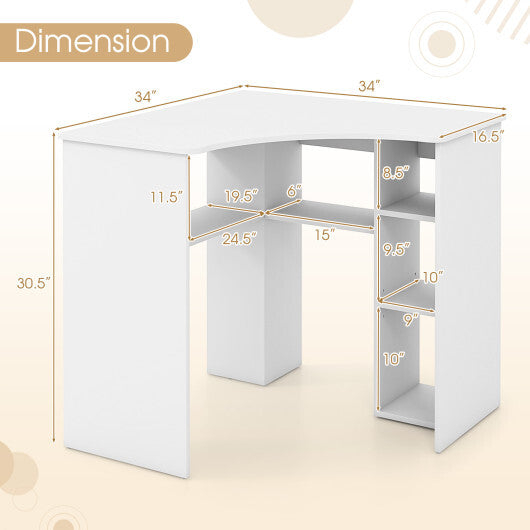 Corner Computer Desk Triangle Home Office Desk with Adjustable Shelf and Arc-Shaped Profile-White W2B