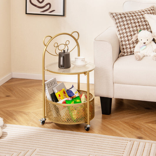 Modern Sofa Side Table on Lockable Wheels for Living Room Bedroom Study-Gold