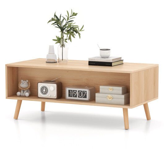 Rattan Coffee Table Mid Century Modern Center Table with 2 Storage Drawers-Natural W2B