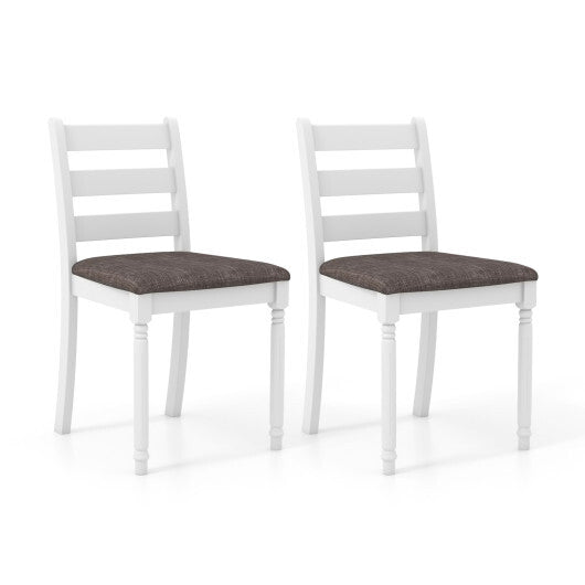 Set of 2 Rubber Wood Dining Chairs with Upholstered Seat-White