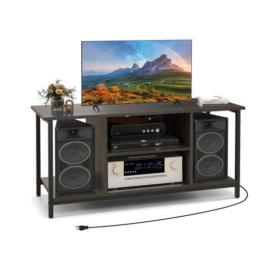 3-Tier TV Stand with Power Outlet USB and Adjustable Shelf-Gray W2B