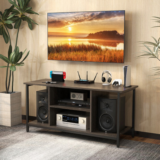 3-Tier TV Stand with Power Outlet USB and Adjustable Shelf-Gray W2B