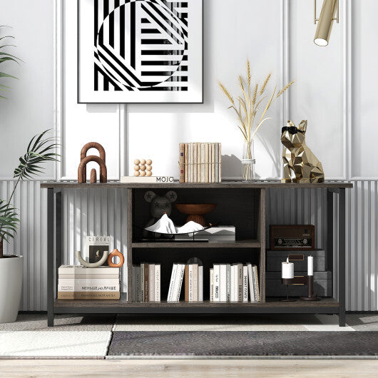 3-Tier TV Stand with Power Outlet USB and Adjustable Shelf-Gray W2B
