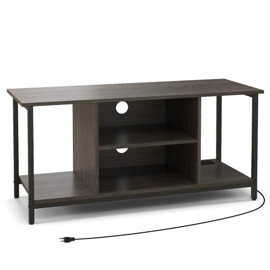 3-Tier TV Stand with Power Outlet USB and Adjustable Shelf-Gray W2B