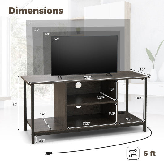 3-Tier TV Stand with Power Outlet USB and Adjustable Shelf-Gray W2B