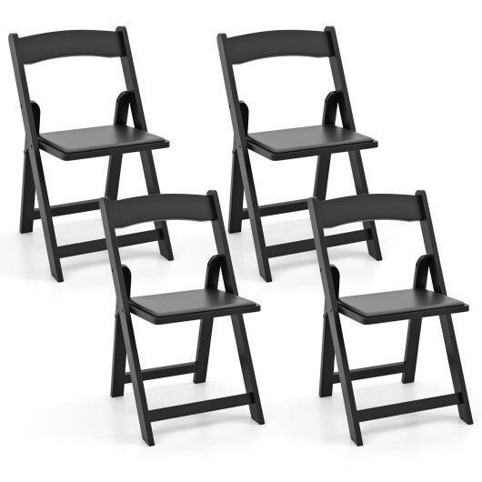 Set of 4 Dining Chairs Foldable Kitchen Chair with Rubber Wood Legs and Padded Seat-Black