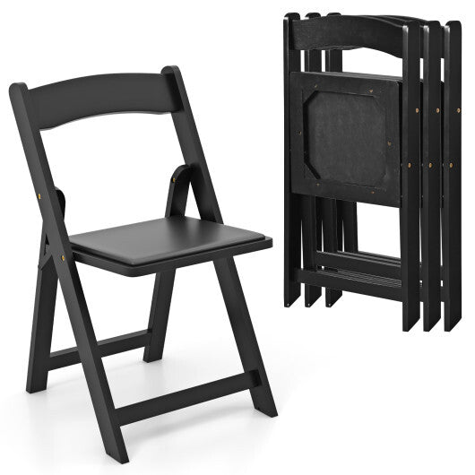 Set of 4 Dining Chairs Foldable Kitchen Chair with Rubber Wood Legs and Padded Seat-Black