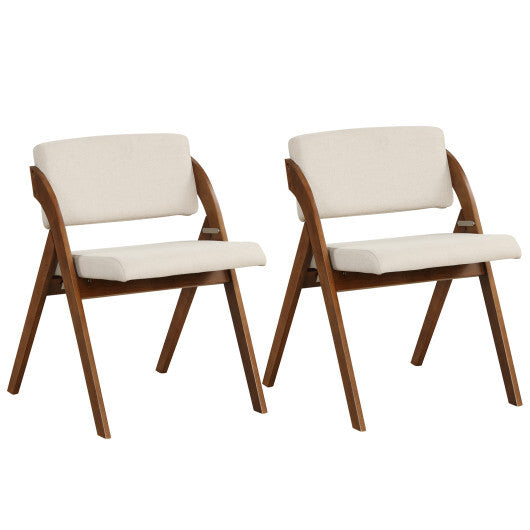 Set of 2 Folding Kitchen Dining Chairs with Rubber Wood Legs-Natural