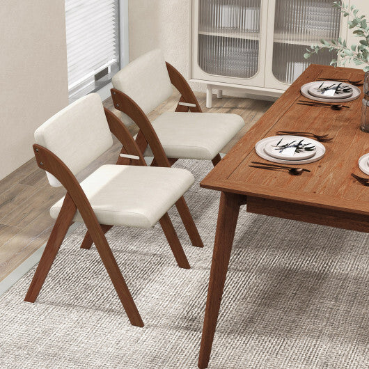 Set of 2 Folding Kitchen Dining Chairs with Rubber Wood Legs-Natural