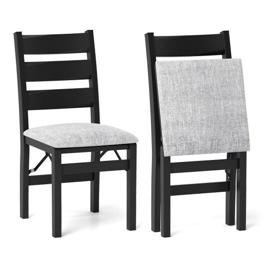 Modern Upholstered Folding Chairs Set of 2 with Comfy Backrest-Black