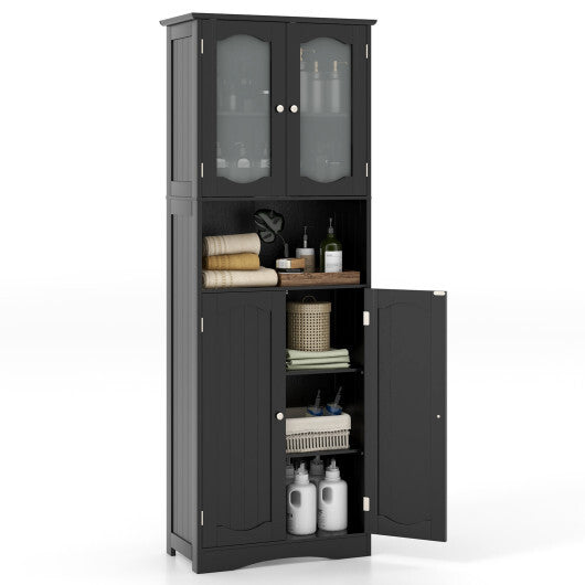 64.5 Inches Tall Bathroom Storage Cabinet with Frost Glass Doors and Shelves-White W2B