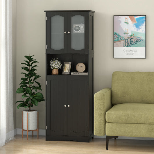 64.5 Inches Tall Bathroom Storage Cabinet with Frost Glass Doors and Shelves-White W2B