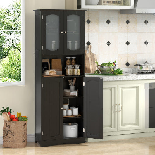 64.5 Inches Tall Bathroom Storage Cabinet with Frost Glass Doors and Shelves-White W2B